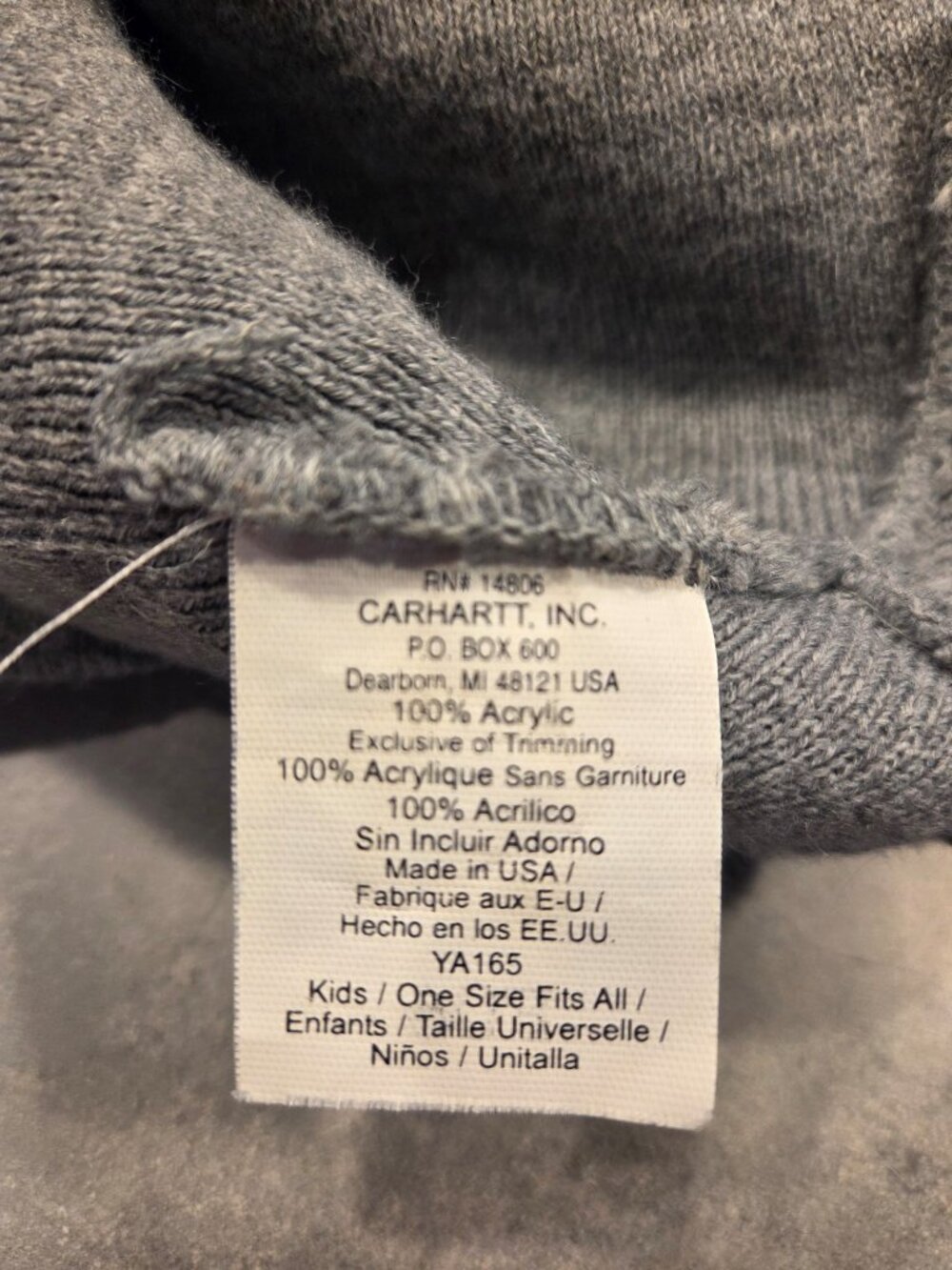 Carhartt Kids Beanie Gray Red Stripe Made in USA One Size Knit Hat - Picture 3 of 4